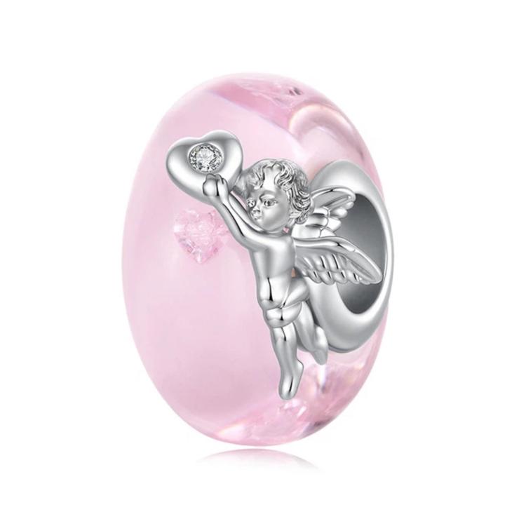 Perline di vetro a forma di cuore con angelo, placcate in platino e rame, perline fai da te, YIC280