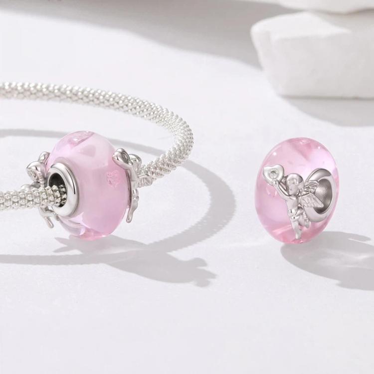 Perline di vetro a forma di cuore con angelo, placcate in platino e rame, perline fai da te, YIC280