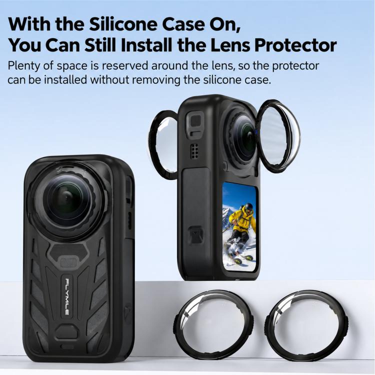 Custodia protettiva in silicone e copriobiettivo Flymile per Insta360 X6.