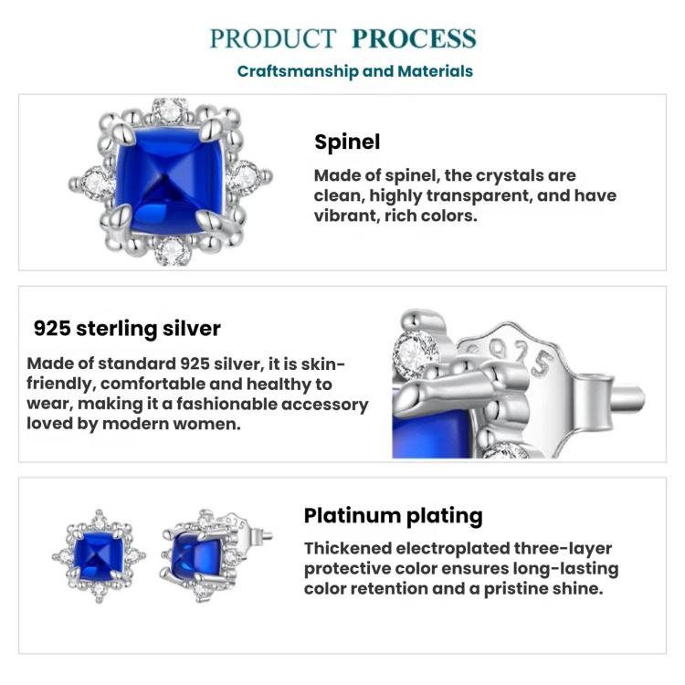 Orecchini scintillanti in argento sterling S925 con spinello blu, BSE1312