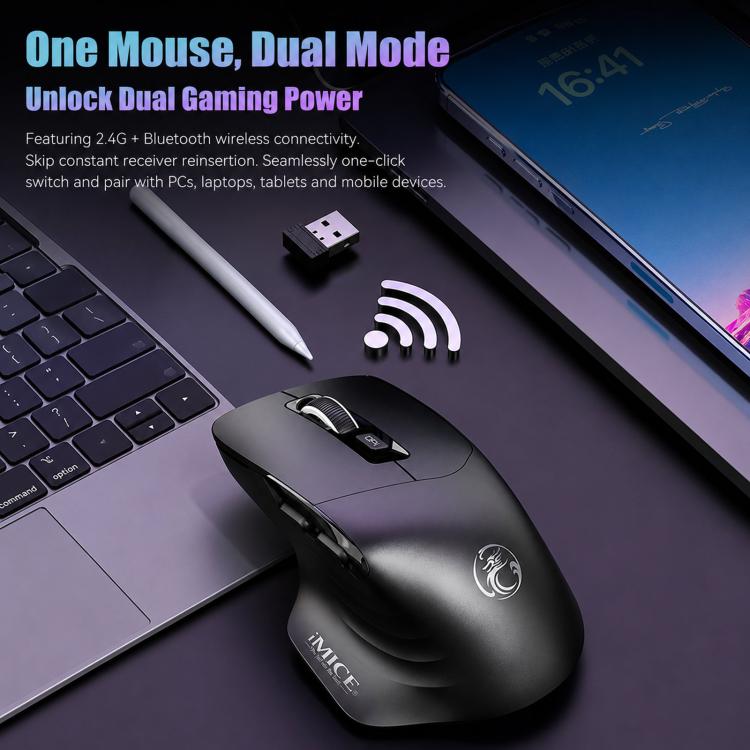 Mouse wireless IMICE G209, doppia modalità Bluetooth 2.4G, ergonomico, ricaricabile, ottico.