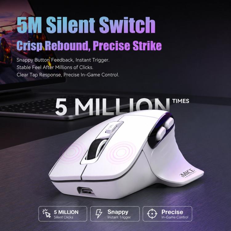 Mouse wireless IMICE G209, doppia modalità Bluetooth 2.4G, ergonomico, ricaricabile, ottico.