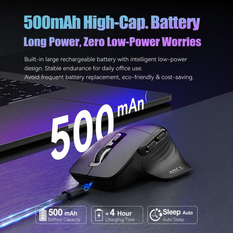 Mouse wireless IMICE G209, doppia modalità Bluetooth 2.4G, ergonomico, ricaricabile, ottico.