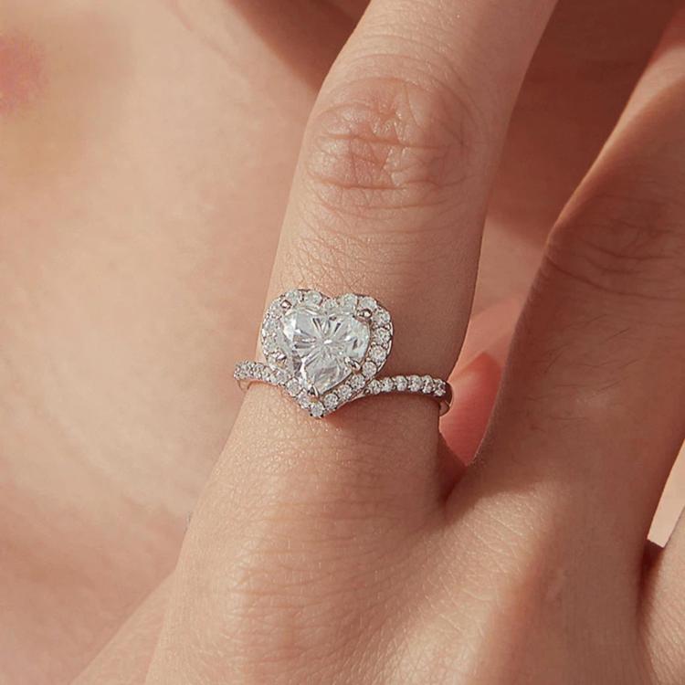 Anello in argento sterling S925 con moissanite a forma di cuore da 2 carati, 6 US Size, 7 US Size, 8 US Size