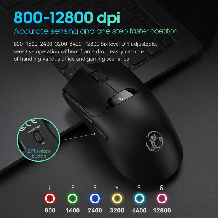 Mouse da gioco wireless iMICE G206 Tri-Mode, leggero, con schermo da 12800 DPI e ricaricabile., G206