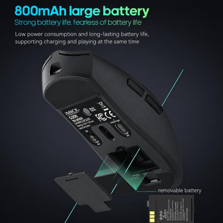 Mouse da gioco wireless iMICE G206 Tri-Mode, leggero, con schermo da 12800 DPI e ricaricabile., G206