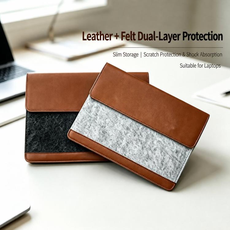 Custodia per laptop in feltro, cover in pelle PU, busta con chiusura magnetica, 14-15.4 inch, 13-14 inch
