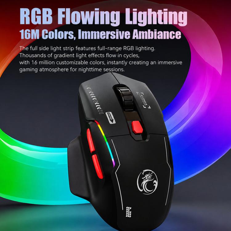 Mouse da gioco wireless iMICE G203 Tri-Mode, 12800 DPI, frequenza di polling di 1000Hz, ricaricabile, con illuminazione RGB., G203