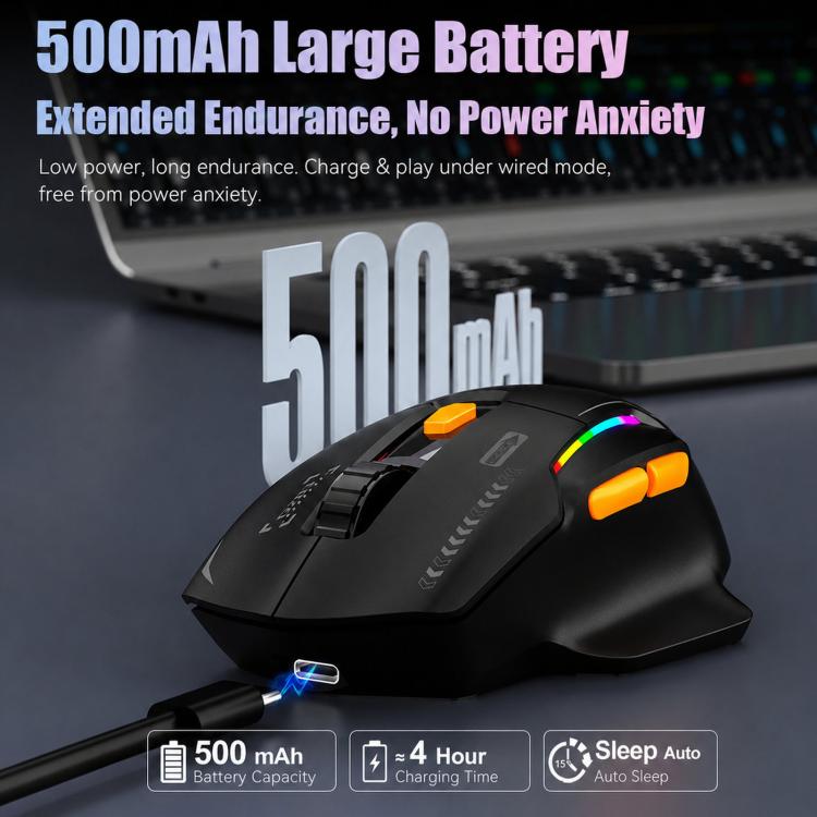 Mouse da gioco wireless iMICE G203 Tri-Mode, 12800 DPI, frequenza di polling di 1000Hz, ricaricabile, con illuminazione RGB., G203