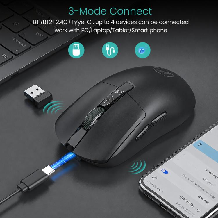 Mouse da gioco wireless Bluetooth iMICE G200 a tre modalità, leggero, per ufficio, con display.