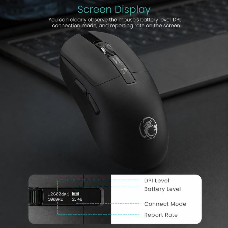 Mouse da gioco wireless Bluetooth iMICE G200 a tre modalità, leggero, per ufficio, con display.