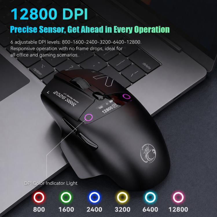 iMICE G205 Tri-Mode Wireless Gaming Mouse With Smart Display Screen 12800 DPI Rechargeable Ergonomic Mouse