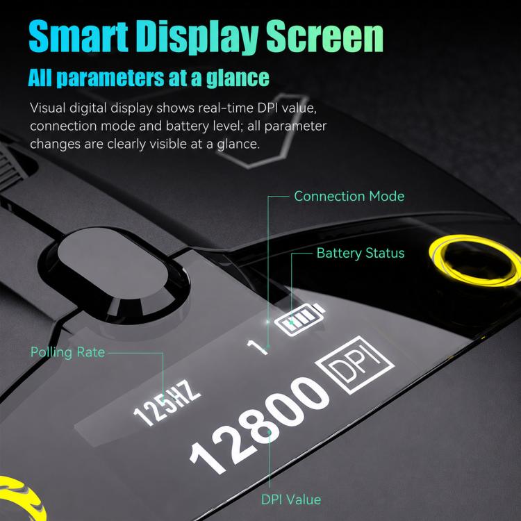 iMICE G205 Tri-Mode Wireless Gaming Mouse With Smart Display Screen 12800 DPI Rechargeable Ergonomic Mouse