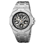 Orologio da polso automatico meccanico da uomo SKMEI M036 con quadrante scheletrato, in acciaio inossidabile, ideale per occasioni formali e informali., Gold Silicone Strap, Silver Silicone Strap, Black Silicone Strap, Gold Stainless Steel Strap       ...