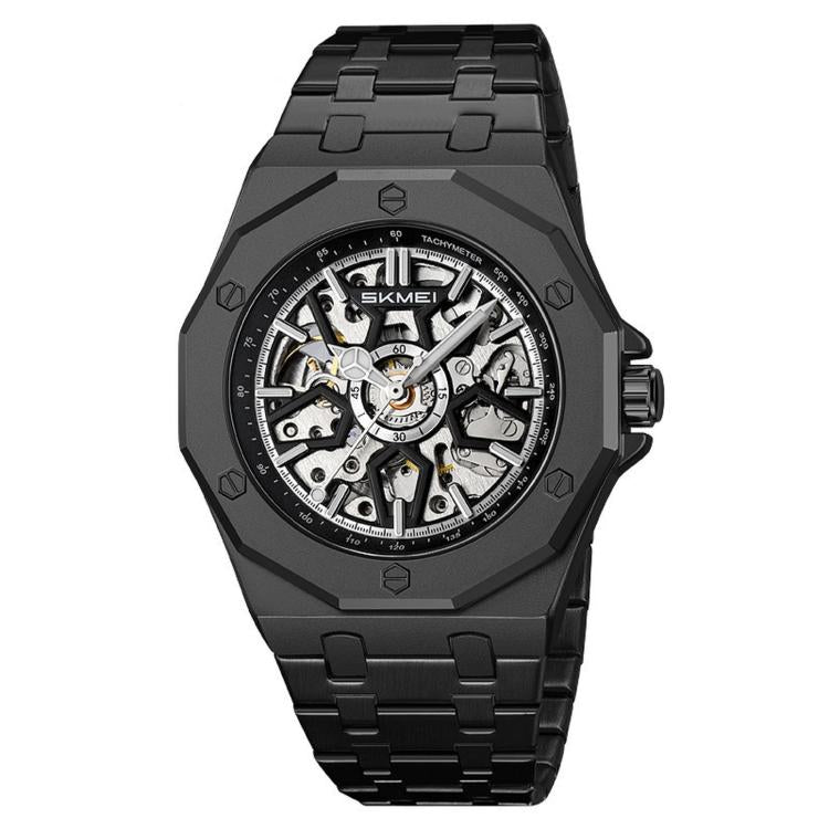Orologio da polso automatico meccanico da uomo SKMEI M036 con quadrante scheletrato, in acciaio inossidabile, ideale per occasioni formali e informali., Gold Silicone Strap, Silver Silicone Strap, Black Silicone Strap, Gold Stainless Steel Strap       ...