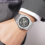 Orologio da polso automatico meccanico da uomo SKMEI M036 con quadrante scheletrato, in acciaio inossidabile, ideale per occasioni formali e informali., Gold Silicone Strap, Silver Silicone Strap, Black Silicone Strap, Gold Stainless Steel Strap       ...