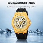 Orologio da polso automatico meccanico da uomo SKMEI M036 con quadrante scheletrato, in acciaio inossidabile, ideale per occasioni formali e informali., Gold Silicone Strap, Silver Silicone Strap, Black Silicone Strap, Gold Stainless Steel Strap       ...