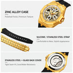 Orologio da polso automatico meccanico da uomo SKMEI M036 con quadrante scheletrato, in acciaio inossidabile, ideale per occasioni formali e informali., Gold Silicone Strap, Silver Silicone Strap, Black Silicone Strap, Gold Stainless Steel Strap       ...