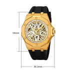 Orologio da polso automatico meccanico da uomo SKMEI M036 con quadrante scheletrato, in acciaio inossidabile, ideale per occasioni formali e informali., Gold Silicone Strap, Silver Silicone Strap, Black Silicone Strap, Gold Stainless Steel Strap       ...