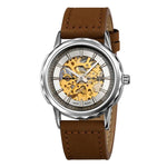 Orologio da polso meccanico automatico SKMEI M035 da uomo, scheletrato, elegante e da lavoro., Gold Stainless Steel, Silver Stainless Steel, Gold Case Black Leather Strap, Silver Case Dark Brown Leather Strap, Silver Case Light Brown Leather Strap     ...