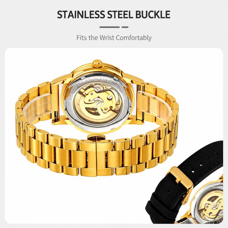 Orologio da polso meccanico automatico SKMEI M035 da uomo, scheletrato, elegante e da lavoro., Gold Stainless Steel, Silver Stainless Steel, Gold Case Black Leather Strap, Silver Case Dark Brown Leather Strap, Silver Case Light Brown Leather Strap     ...