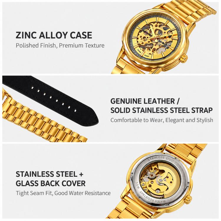 Orologio da polso meccanico automatico SKMEI M035 da uomo, scheletrato, elegante e da lavoro., Gold Stainless Steel, Silver Stainless Steel, Gold Case Black Leather Strap, Silver Case Dark Brown Leather Strap, Silver Case Light Brown Leather Strap     ...