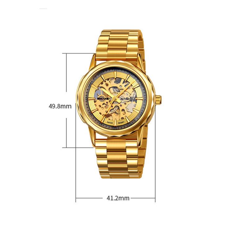 Orologio da polso meccanico automatico SKMEI M035 da uomo, scheletrato, elegante e da lavoro., Gold Stainless Steel, Silver Stainless Steel, Gold Case Black Leather Strap, Silver Case Dark Brown Leather Strap, Silver Case Light Brown Leather Strap     ...