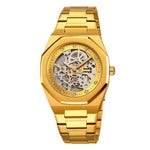 Orologio da polso meccanico automatico da uomo SKMEI M034, scheletrato, in acciaio inossidabile, ottagonale, elegante e da lavoro.