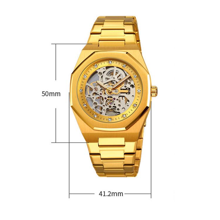 Orologio da polso meccanico automatico da uomo SKMEI M034, scheletrato, in acciaio inossidabile, ottagonale, elegante e da lavoro.