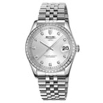 Orologio al quarzo SKMEI con diamanti, cassa in acciaio inossidabile, calendario, impermeabile, ideale per occasioni formali e di coppia., Q2538 Men Style Gold, Q2538 Men Style Silver, Q2539 Women Style Silver