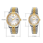 Orologio al quarzo SKMEI con diamanti, cassa in acciaio inossidabile, calendario, impermeabile, ideale per occasioni formali e di coppia., Q2538 Men Style Gold, Q2538 Men Style Silver, Q2539 Women Style Silver