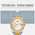 Orologio al quarzo SKMEI con diamanti, cassa in acciaio inossidabile, calendario, impermeabile, ideale per occasioni formali e di coppia., Q2538 Men Style Gold, Q2538 Men Style Silver, Q2539 Women Style Silver