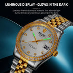 Orologio al quarzo SKMEI con diamanti, cassa in acciaio inossidabile, calendario, impermeabile, ideale per occasioni formali e di coppia., Q2538 Men Style Gold, Q2538 Men Style Silver, Q2539 Women Style Silver