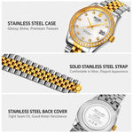 Orologio al quarzo SKMEI con diamanti, cassa in acciaio inossidabile, calendario, impermeabile, ideale per occasioni formali e di coppia., Q2538 Men Style Gold, Q2538 Men Style Silver, Q2539 Women Style Silver