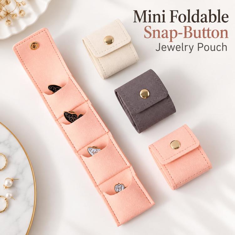 Mini pochette da viaggio a 4 scomparti per gioielli, pieghevole, per anelli e orecchini, con chiusura a bottone automatico.