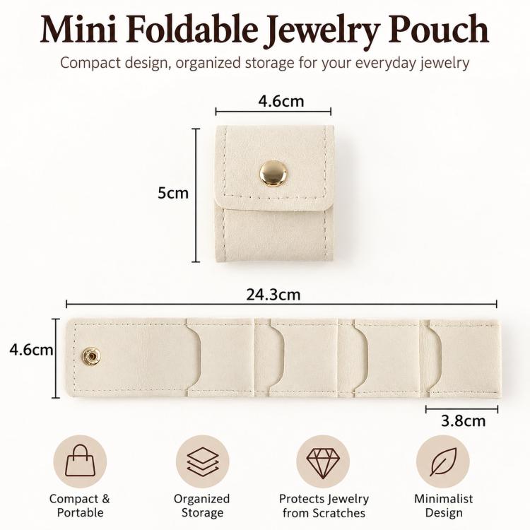 Mini pochette da viaggio a 4 scomparti per gioielli, pieghevole, per anelli e orecchini, con chiusura a bottone automatico.