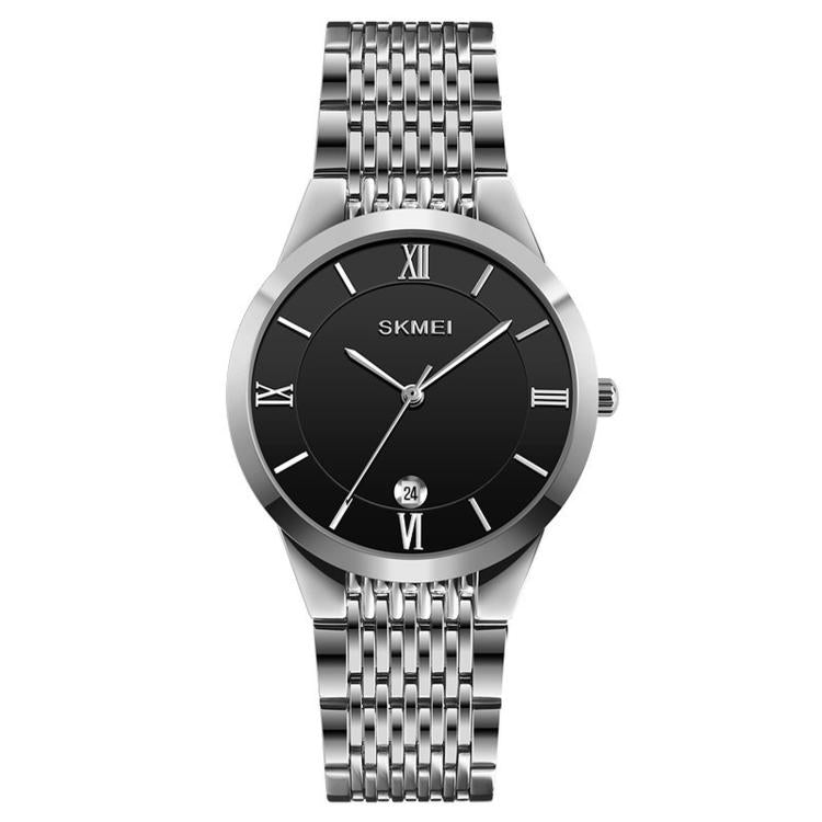 Orologio da polso SKMEI Ultra Thin Couple al quarzo, in acciaio inossidabile, impermeabile fino a 30 metri, con datario.