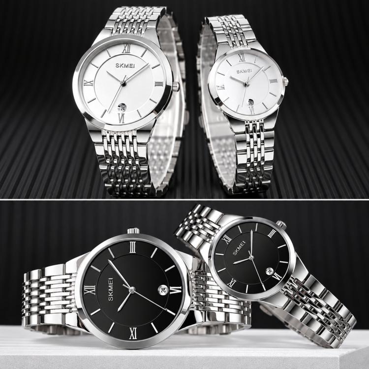 Orologio da polso SKMEI Ultra Thin Couple al quarzo, in acciaio inossidabile, impermeabile fino a 30 metri, con datario.