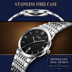 Orologio da polso SKMEI Ultra Thin Couple al quarzo, in acciaio inossidabile, impermeabile fino a 30 metri, con datario.
