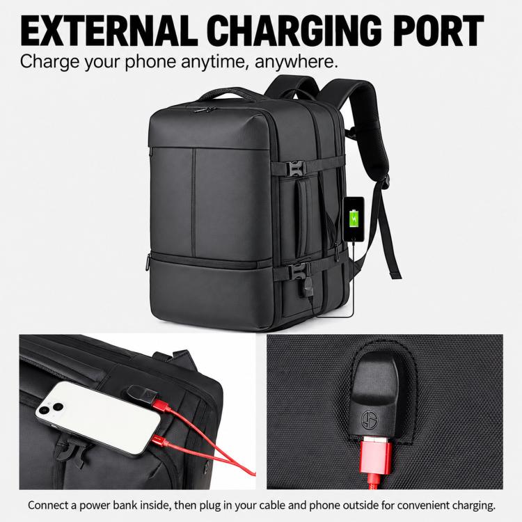 Zaino da viaggio espandibile REMOID T90 impermeabile per laptop, ideale per lavoro e tempo libero, con porta USB e cinghia per il fissaggio al bagaglio.