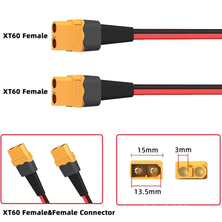 Cavo di prolunga XT60 femmina-femmina in rame puro per il collegamento di dispositivi di accumulo di energia mobile., 0.61m, 0.91m, 1.83m, 2.74m, 3.66m, 4.57m, 6.1m, 9.15m, 12.1m, 15.2m