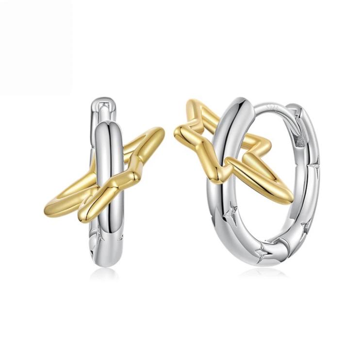 Orecchini pendenti in rame con motivo a stella su entrambi i lati, in argento sterling S925., YIE425