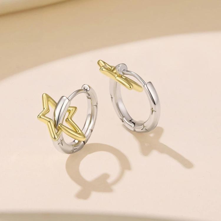 Orecchini pendenti in rame con motivo a stella su entrambi i lati, in argento sterling S925., YIE425