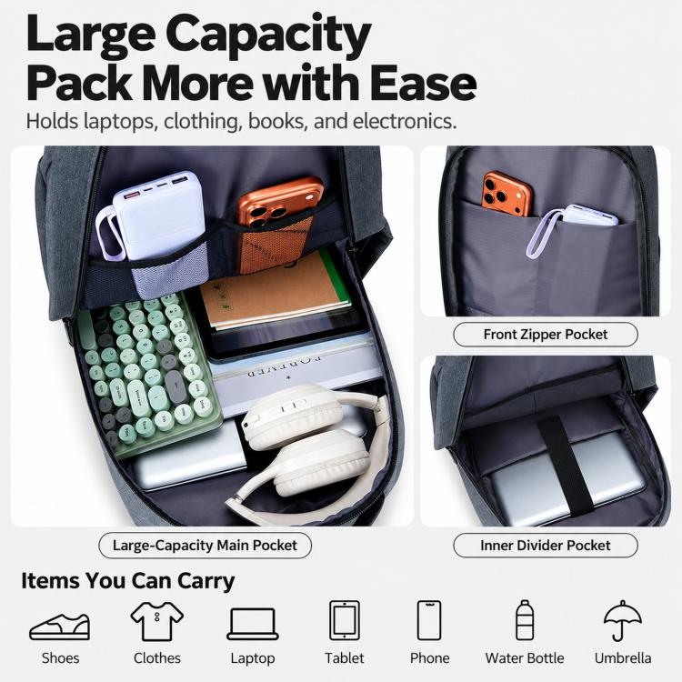 REMOID 26090 Zaino da uomo per laptop, sottile, da viaggio, con porta di ricarica USB