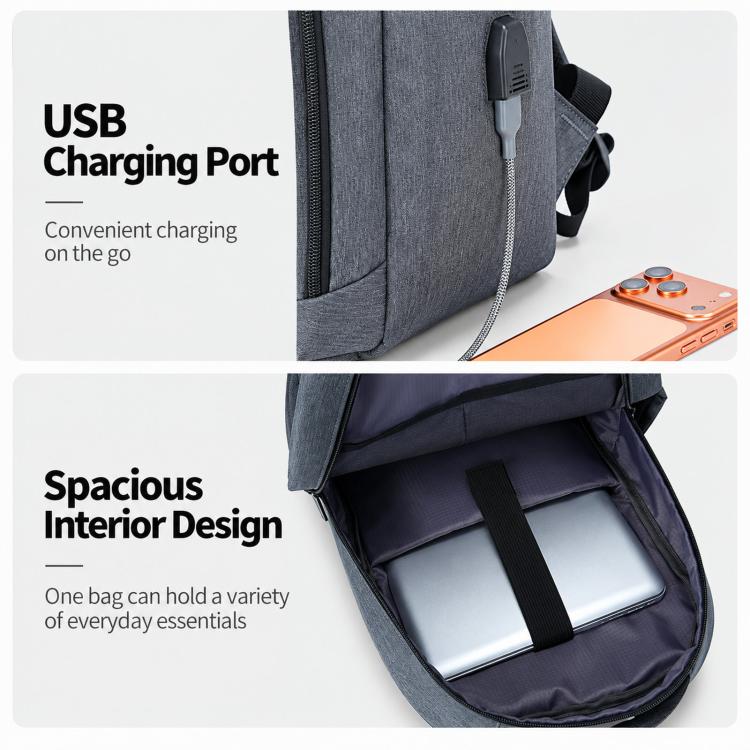REMOID 26090 Zaino da uomo per laptop, sottile, da viaggio, con porta di ricarica USB