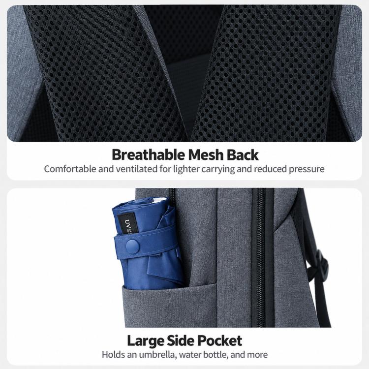 REMOID 26090 Zaino da uomo per laptop, sottile, da viaggio, con porta di ricarica USB