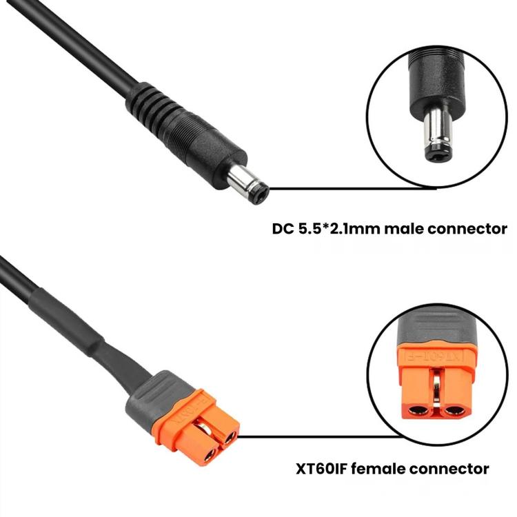 Cavo adattatore da XT60if a DC5521 maschio in rame puro 15A, 1.0m, 3.0m