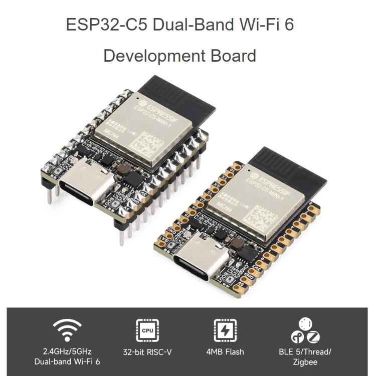 Scheda di sviluppo Waveshare ESP32-C5 Mini Dual-Band Wi-Fi 6, processore single-core a 240 MHz, with Pinheader, Without Pinheader
