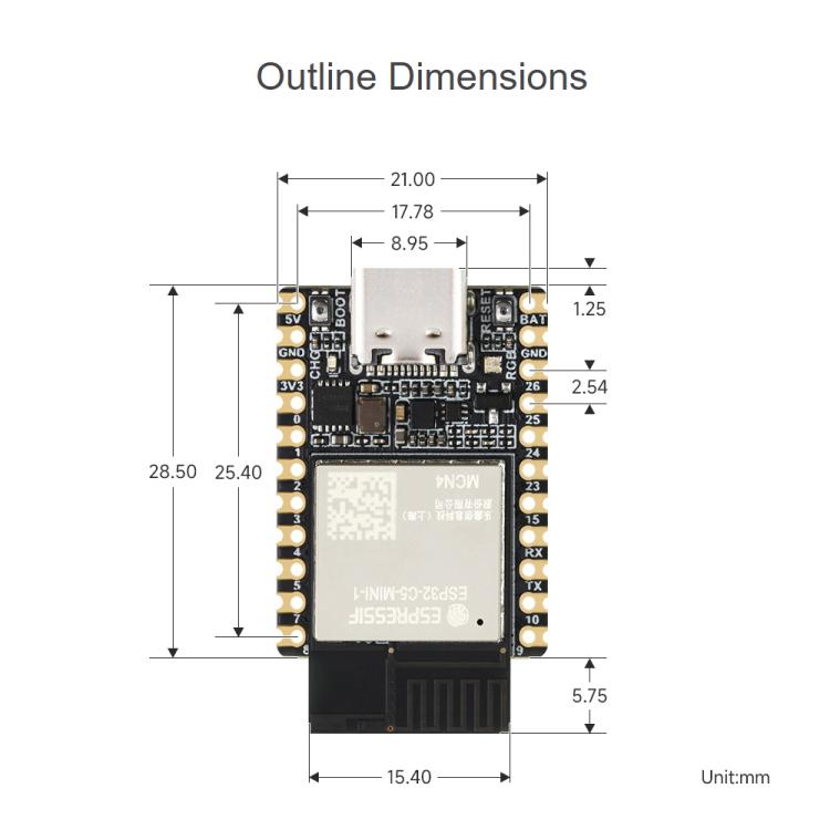 Scheda di sviluppo Waveshare ESP32-C5 Mini Dual-Band Wi-Fi 6, processore single-core a 240 MHz, with Pinheader, Without Pinheader