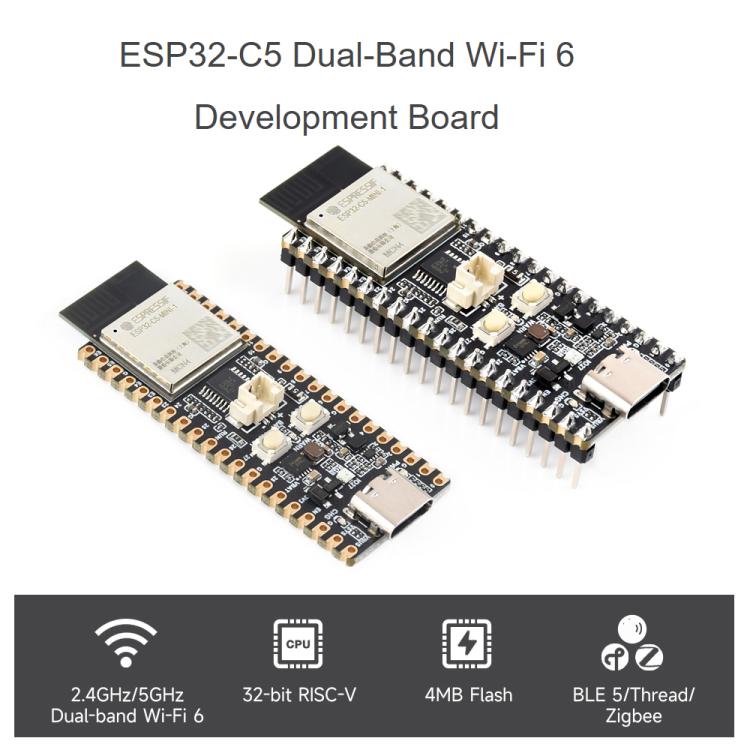 Scheda di sviluppo Waveshare ESP32-C5 Dual-Band Wi-Fi 6 con processore single-core a 240 MHz, Without Pinheader, With Pinheader